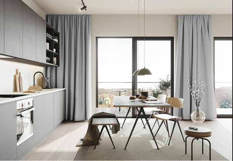 Rèm vải màu xám