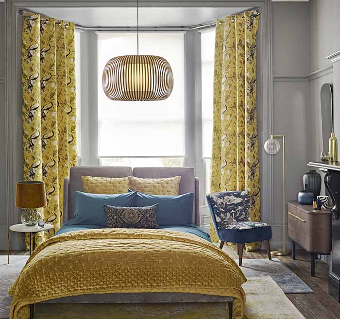 Rèm hoa văn phòng ngủ cho cửa sổ góc